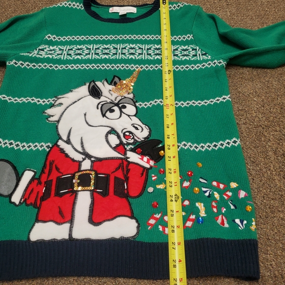 Unicorn Ugly Christmas Sweater Crewneck Holiday Size Medium Green - Picture 4 of 9